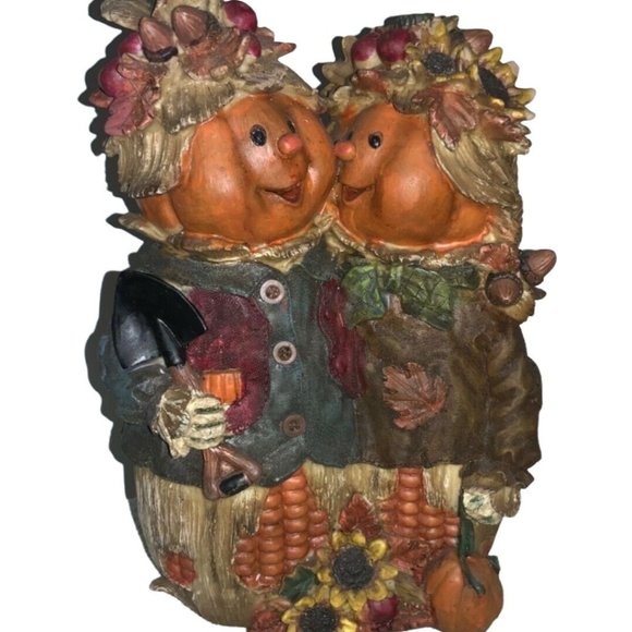 Halloween Corncob Pumpkin Head Couple Centerpiece Table Decoration - Picture 1 of 16